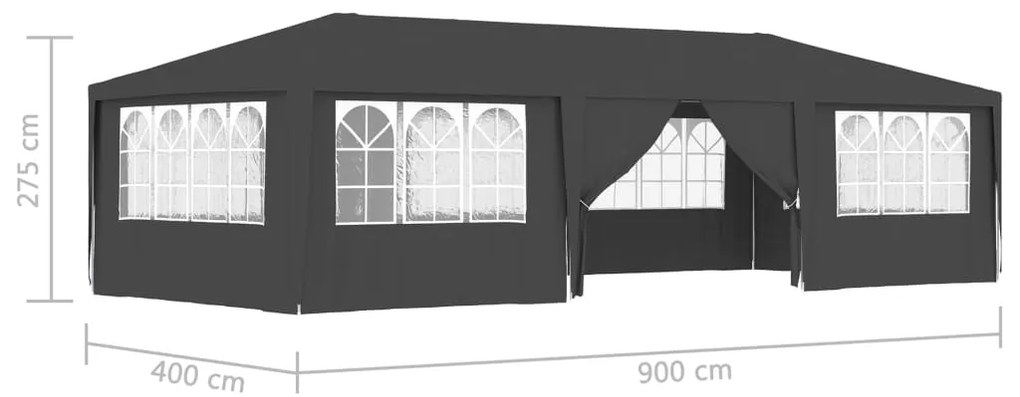 Tenda festas com paredes laterais 4x9m 90g/m² antracite