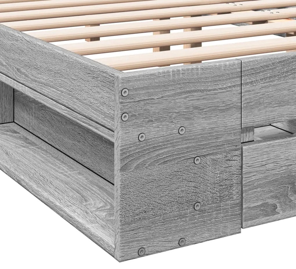 Estrutura de cama c/ gavetas derivados madeira cinza sonoma