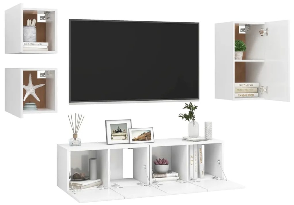 5 pcs conjunto de móveis de TV derivados de madeira branco