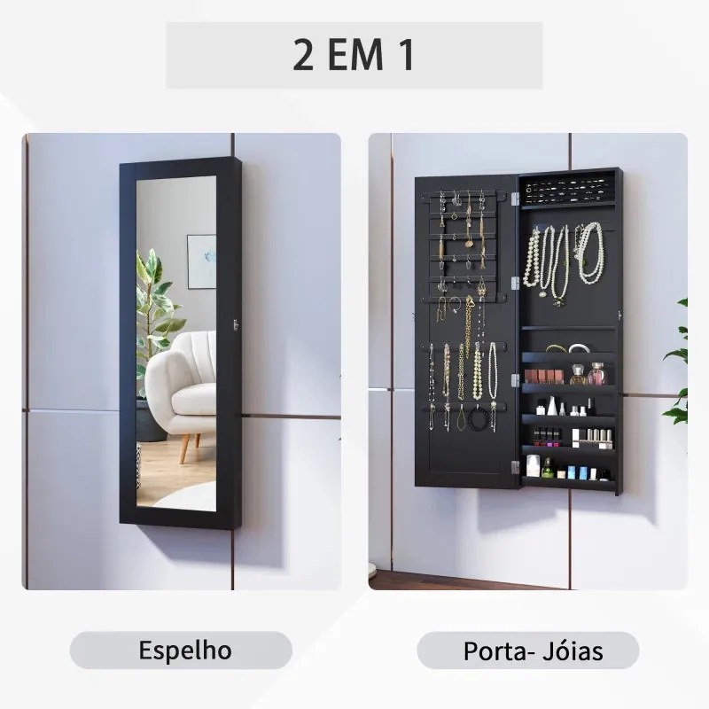 Espelho Suspenso com Guarda-Jóias Telm - Design Moderno