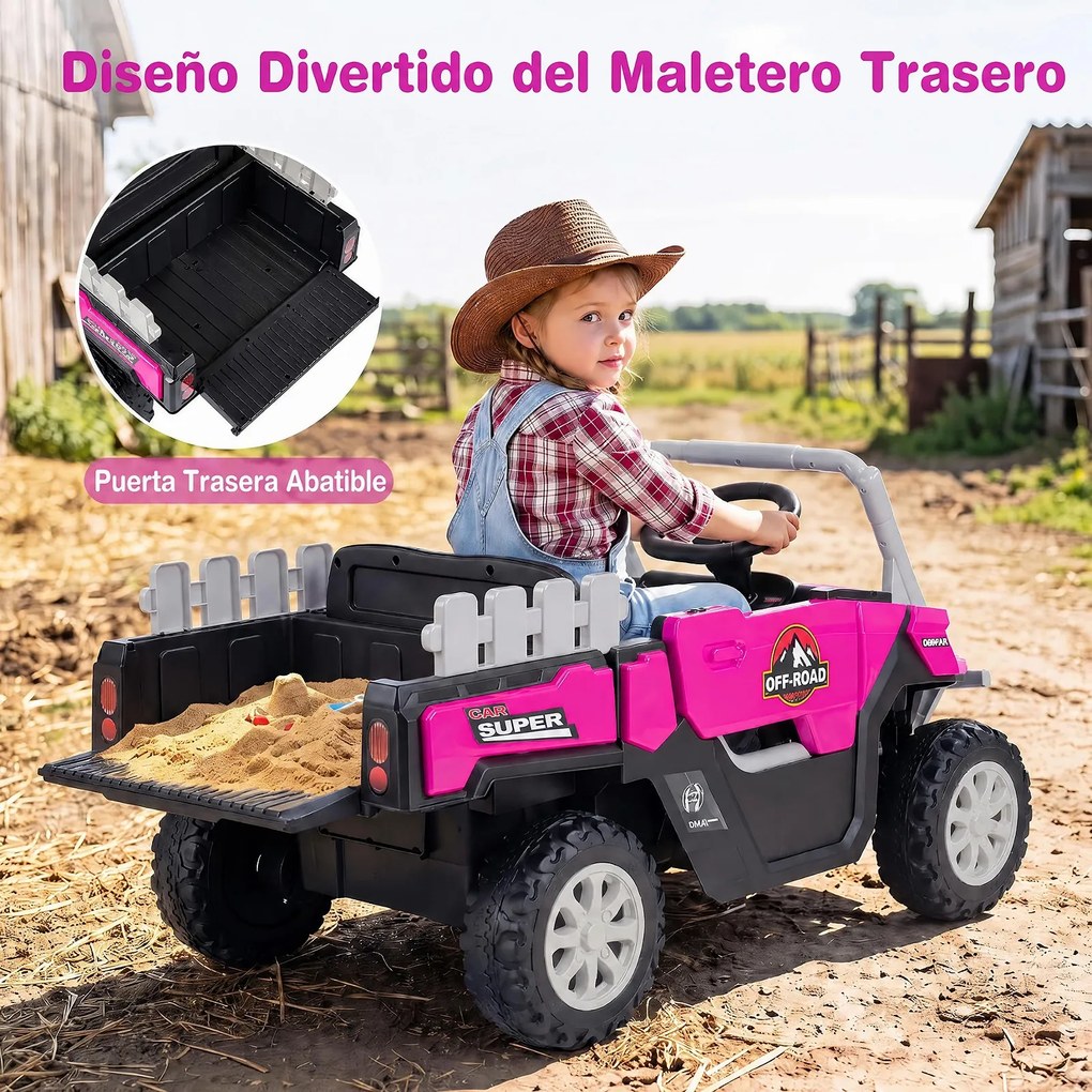 Carrinho Elétrico Infantil 12V para crianaças 2 a 5 anos, 99 x 54 x 52 cm, 12V com Dois Motores, Rosa
