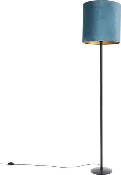 Candeeiro de pé com cúpula em veludo preto azul com dourado 40 cm - Simplo