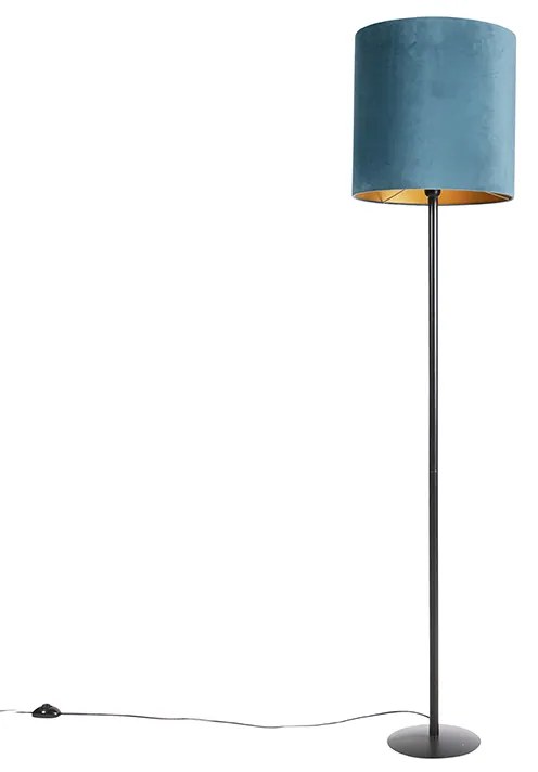 Candeeiro de pé preto veludo sombra azul com ouro 40 cm - Simplo Country / Rústico