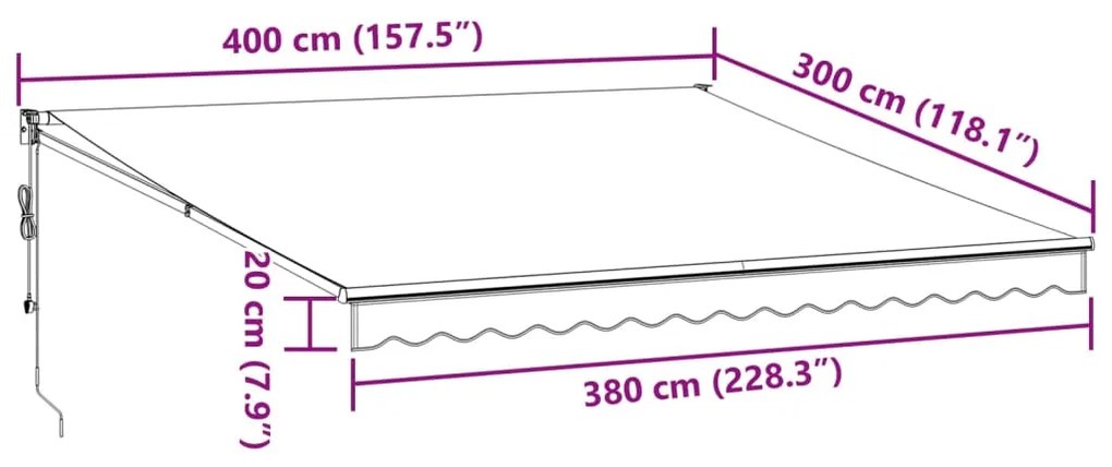 Toldo retrátil 4x3 m tecido e alumínio antracite e branco