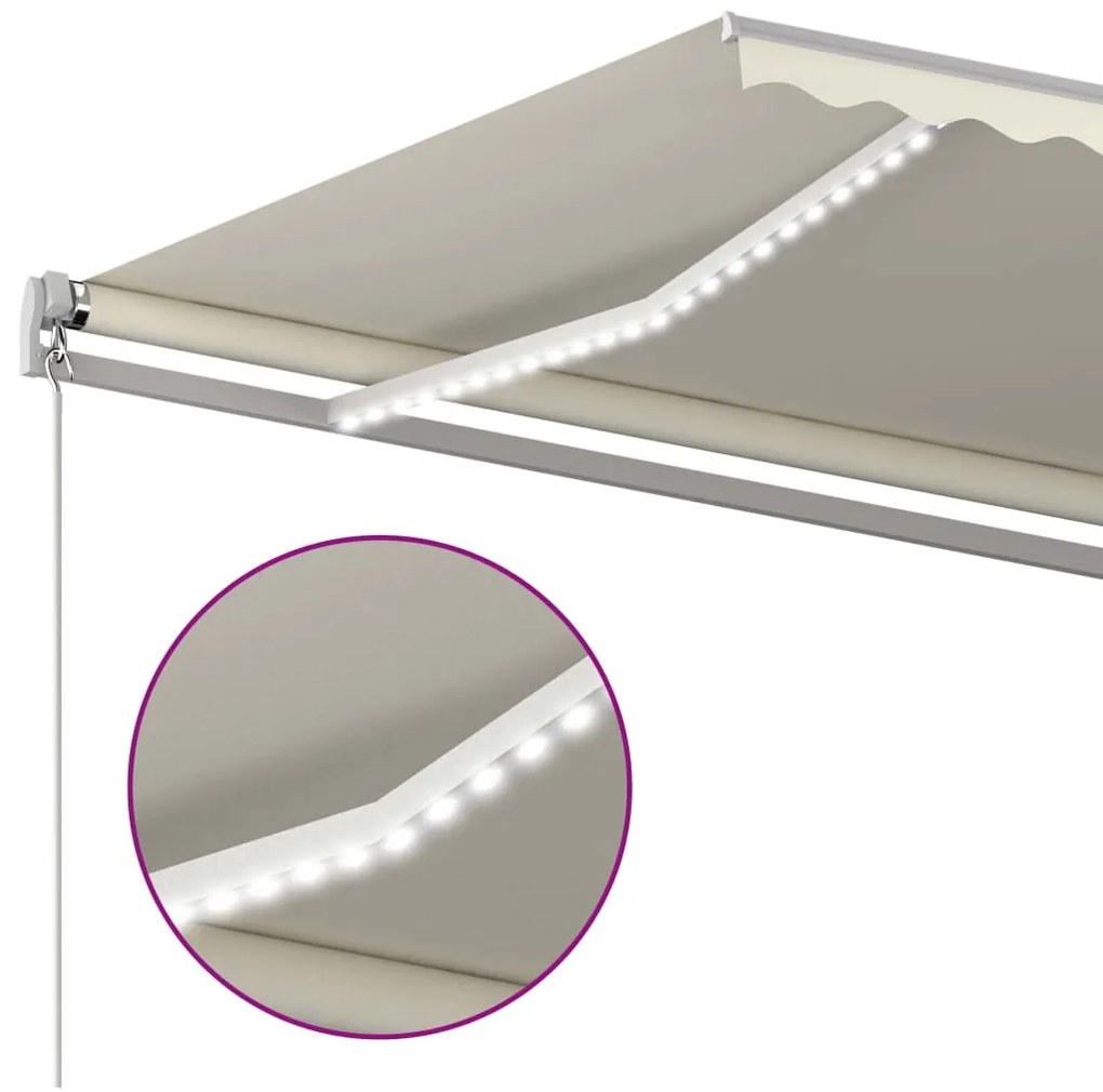 Toldo automático c/ LED e sensor de vento 4,5x3 m cor creme