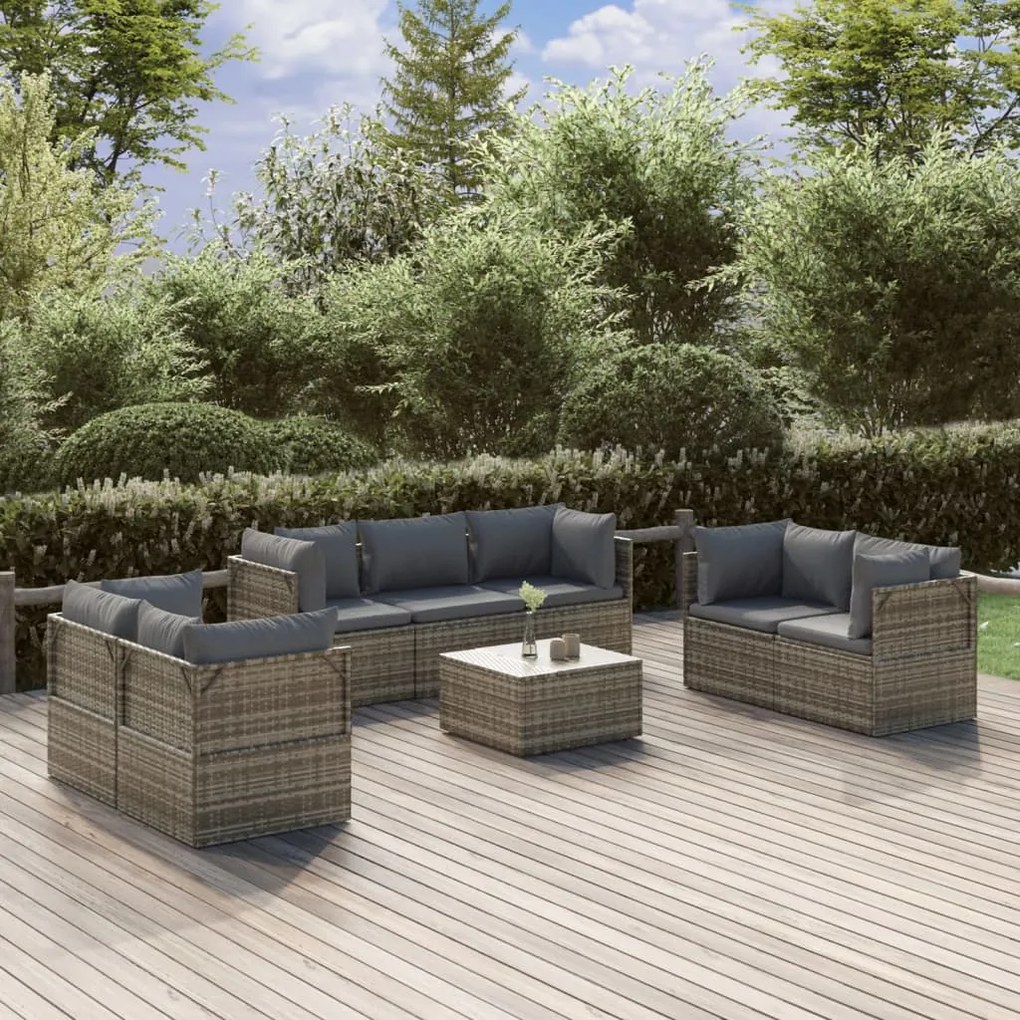 vidaXL 8 pcs conjunto lounge de jardim c/ almofadões vime PE cinzento