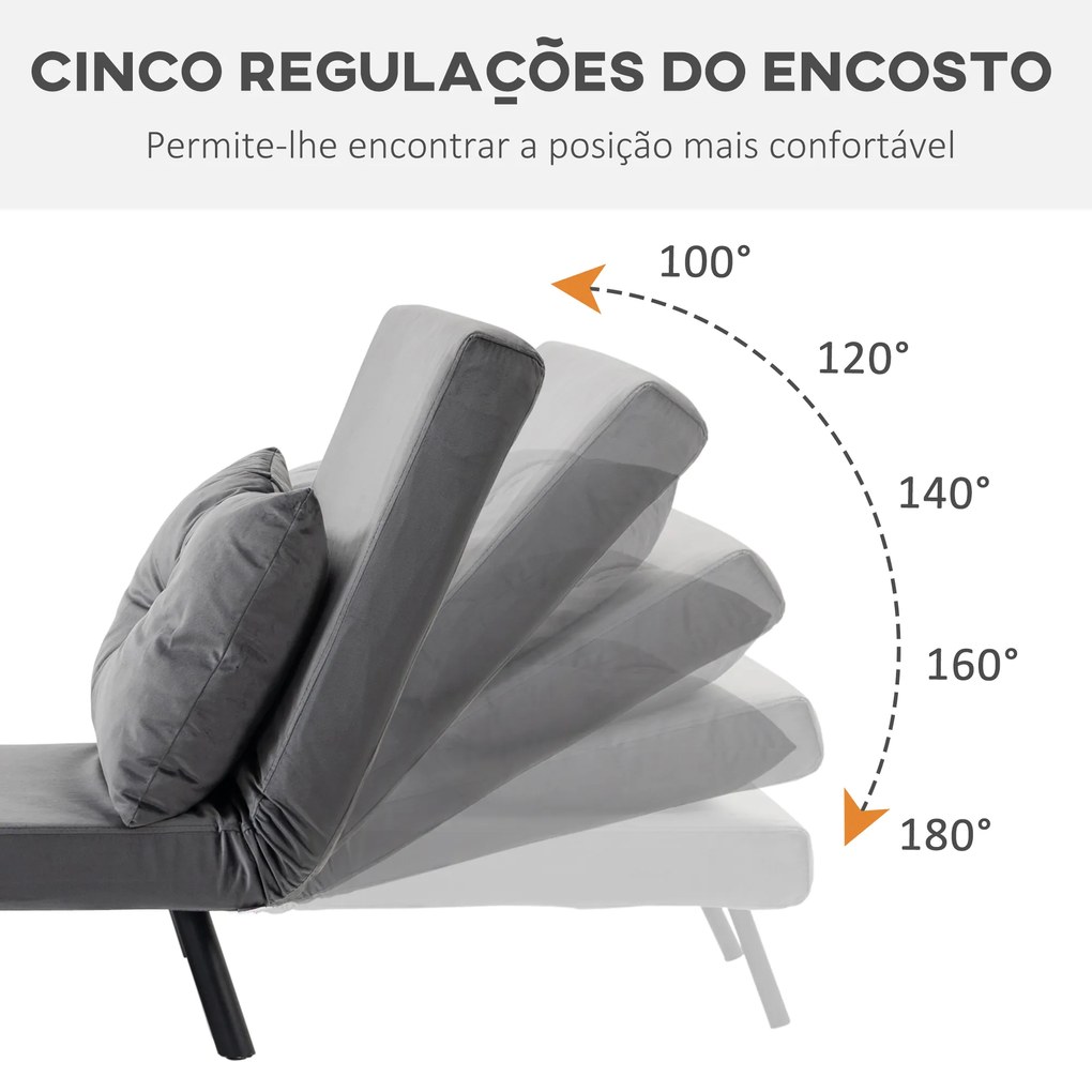 Poltrona Convertível em Cama Poltrona 3 em 1 Convertível em Cama com Encosto Ajustável em 5 Níveis 63x73x81 cm Cinza