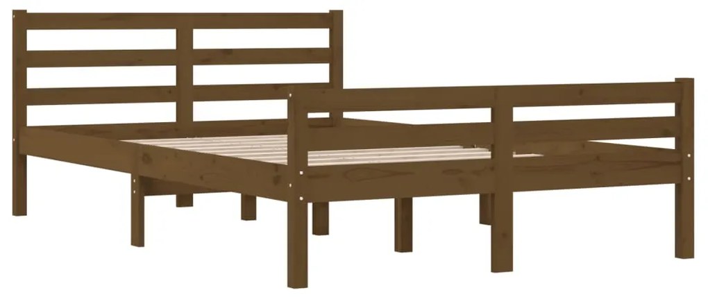 Estrutura de cama 140x190 cm madeira maciça castanho-mel