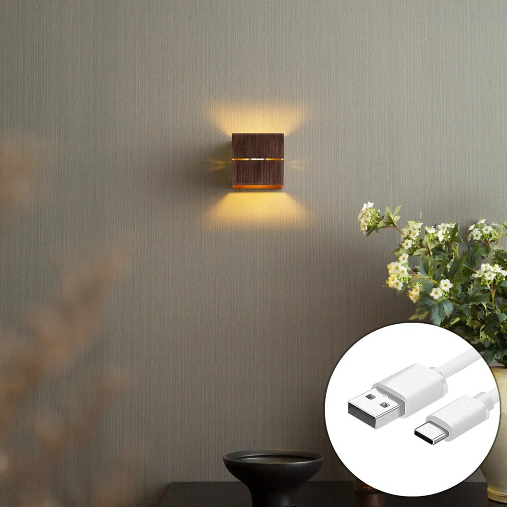 Candeeiro de Parede Moderno Bronze Escuro Incl. LED e Dimmer de Toque Recarregável - Joris Groove