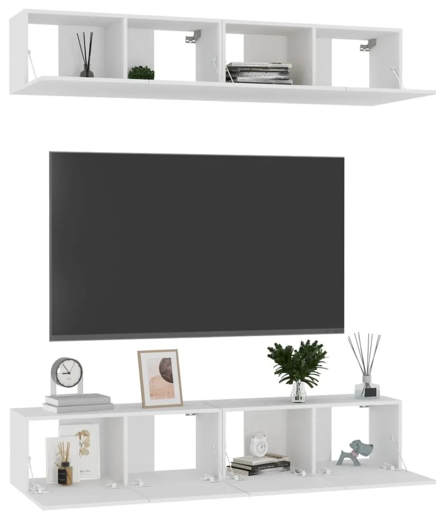 Móveis de TV 4 pcs 80x30x30 cm contraplacado branco