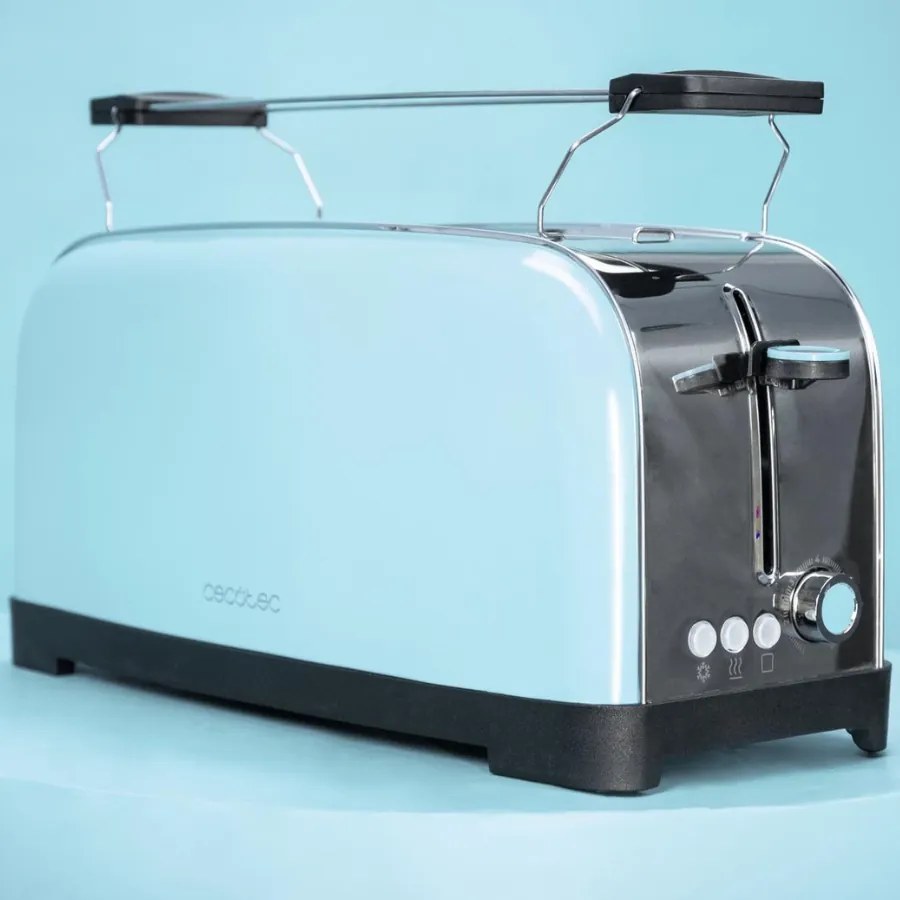 Torradeira vertical Toastin' time 850 Blue Long de aço com ranhura longa e suporte para pãezinhos