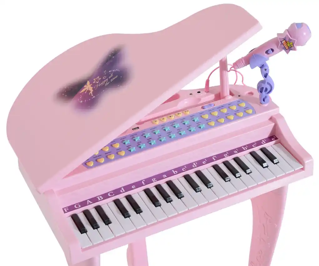 Teclado Piano Infantil Rosa 32 Teclas com Microfone Vários Tipos de Sons