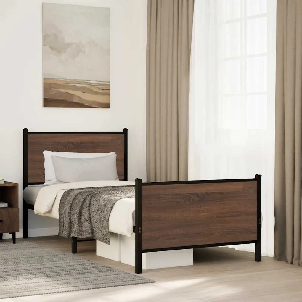 vidaXL Estrutura de cama sem colchão 80x200 cm metal carvalho castanho