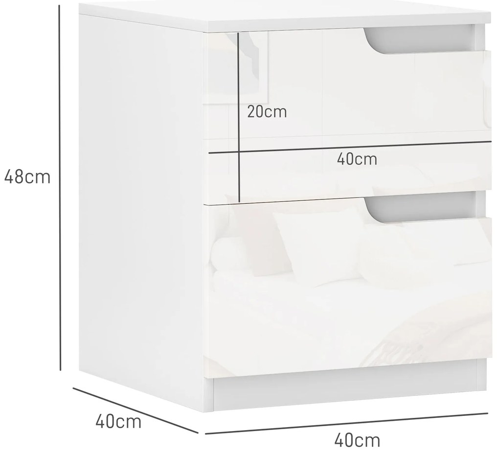 Mesa de Cabeceira Moderna Mesa de Cabeceira com Gavetas Mesa Auxiliar para Dormitório Sala de Estar 40x40x48 cm Branco