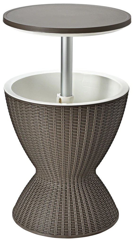 Mesa Geleira de jardim de 30 L Mesa de bar baixa de 30 L com tampo de elevação em imitação de rattan para bebidas e festas Φ 48,5 x 57,5 cm Castanho c