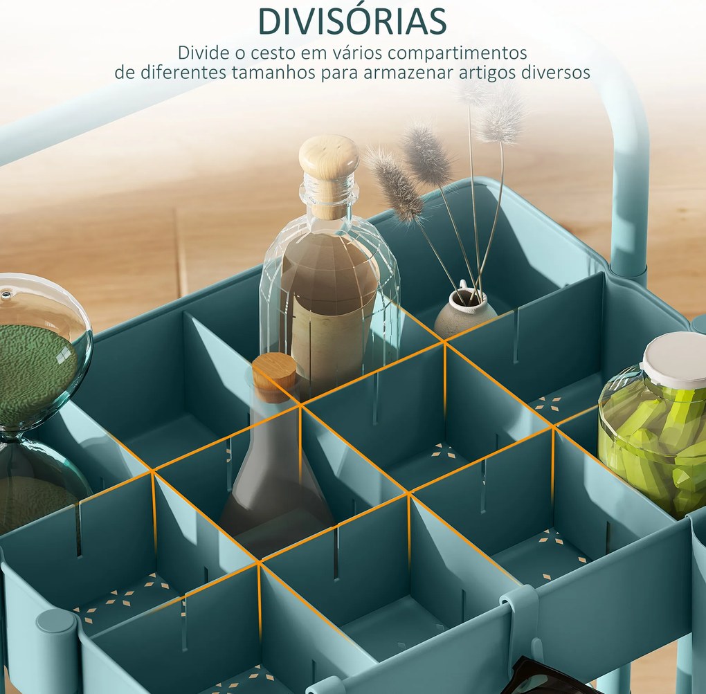 Carrinho de Cozinha de Armazenamento com 4 Ganchos 3 Cestas Removíveis 3 Caixas Suspensas 42x38x86,5cm Azul