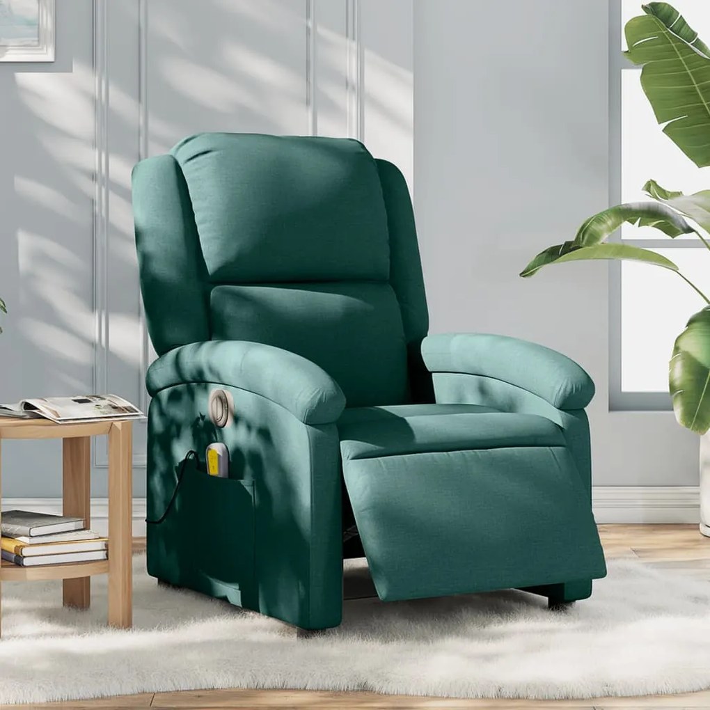 vidaXL Poltrona reclinável de massagens elétrica tecido verde-escuro
