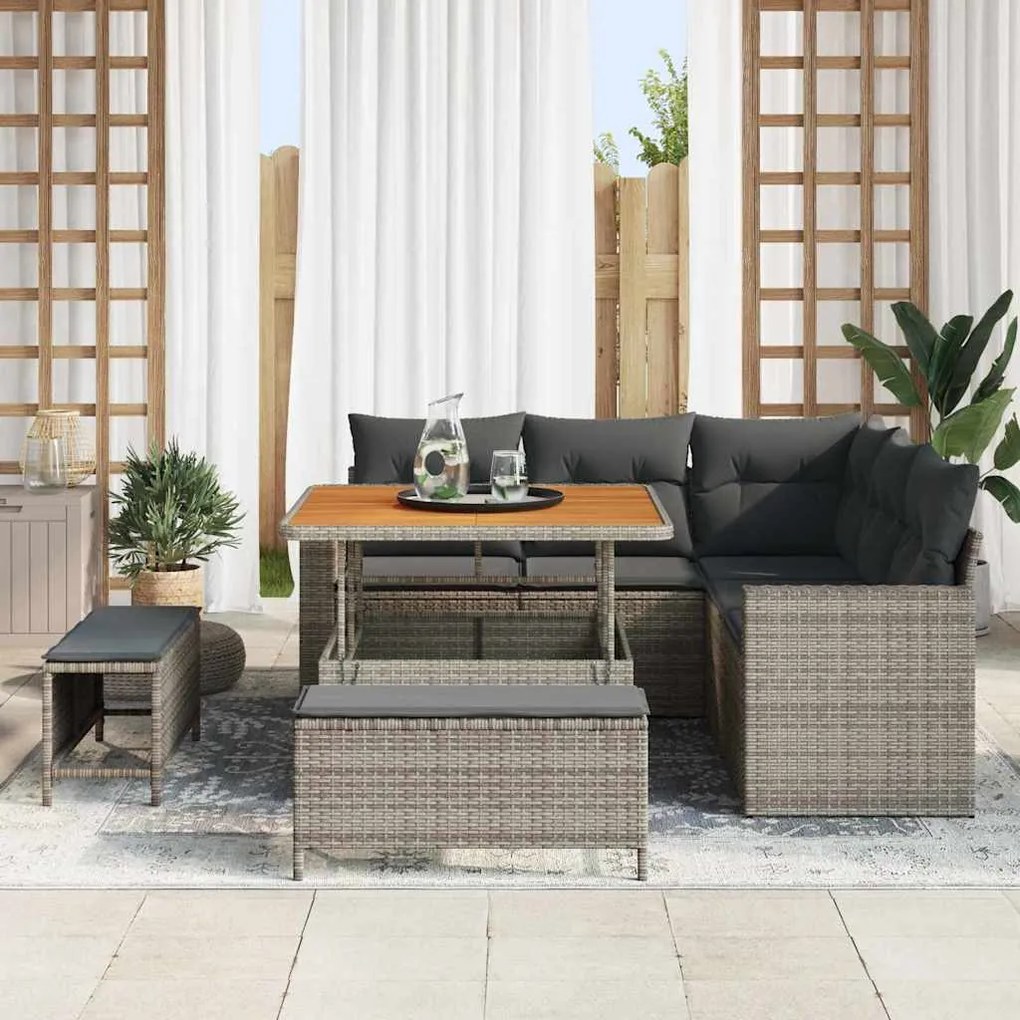 Conjunto de Sofá de Jardim VidaXL de 8 Peças com Almofadas Cinza Ratta