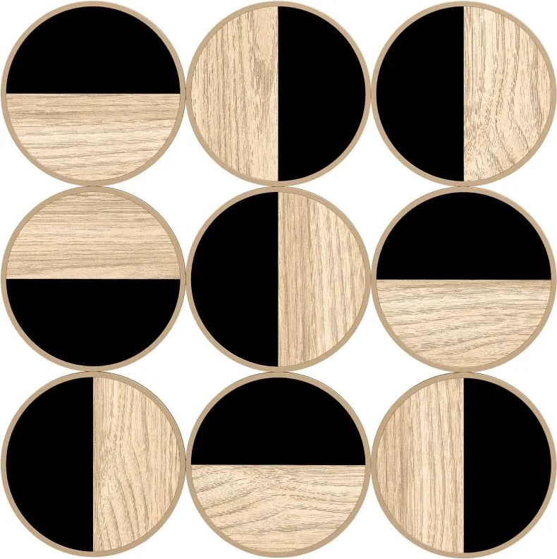 Quadro Decorativo de Parede Geométrico Decoração de Parede Moderno 3D 60x60 cm com Espelho de Plástico Preto e Madeira