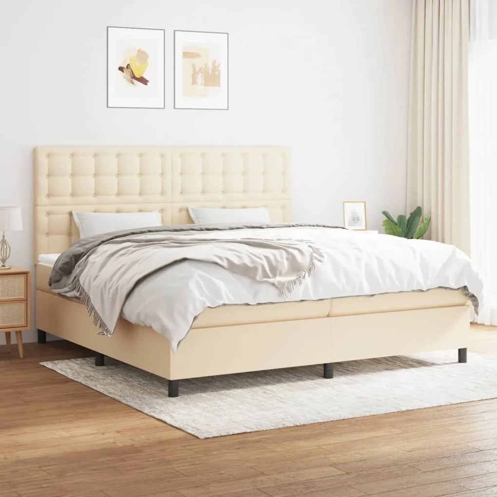 Cama com molas/colchão 200x200 cm tecido cor creme