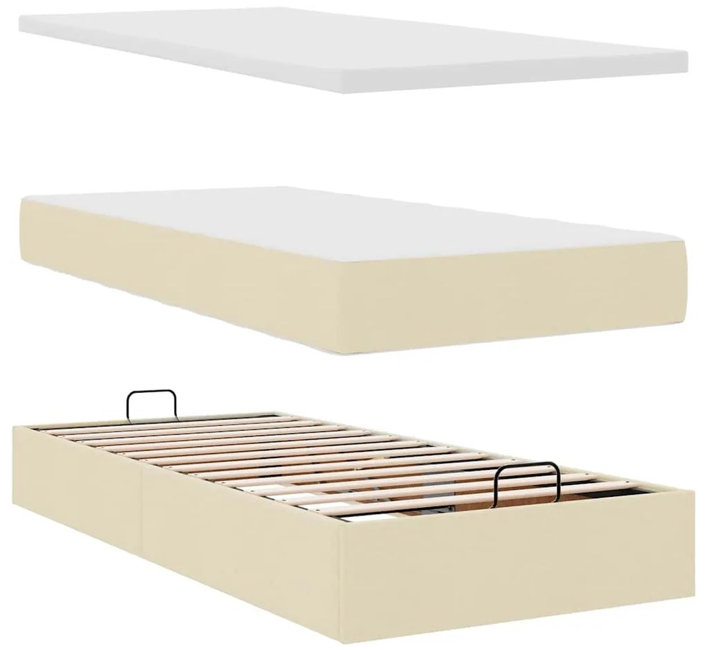 Estrutura de cama otomana com creme de colchão 100x200cm tecido