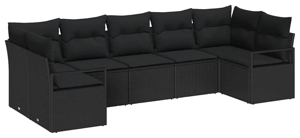 Conjunto de Sofá de Jardim 7 Peças com Almofadas Pretas em Rattan Poly