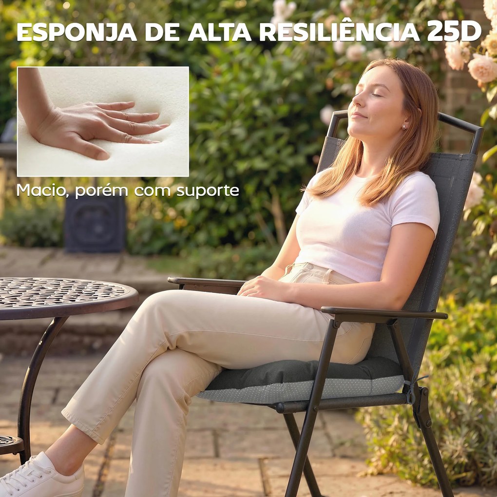 Conjunto de 4 Almofadas para Cadeiras de Jardim (NÃO INCLUIDAS)com Laços e Base Antiderrapante Impermeáveis 39,5x39,5x10 cm Cinza Escuro