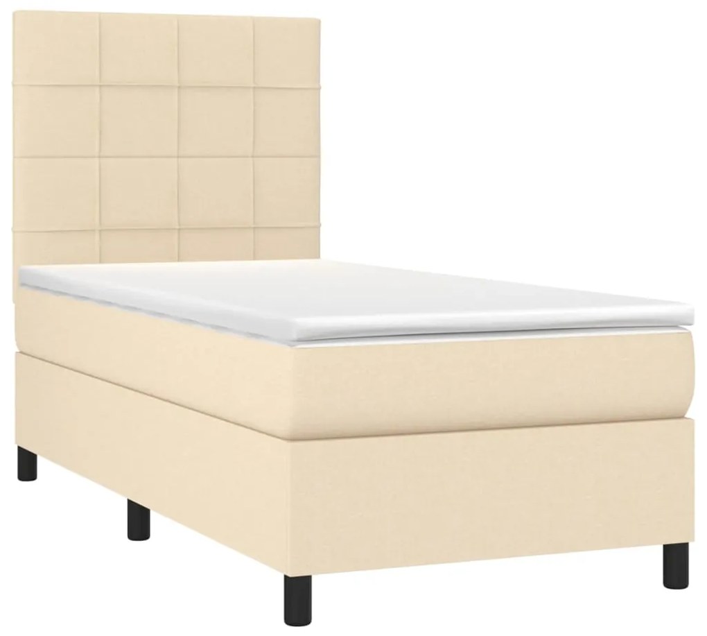 Cama box spring c/ colchão e LED 90x190 cm tecido cor creme