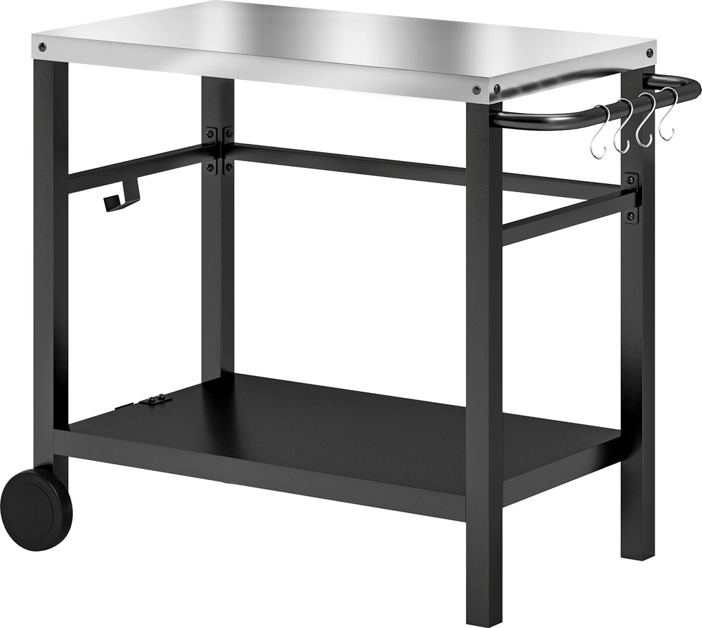 Outsunny Carrinho para Plancha com Prateleira Carrinho de Churrasco com Ganchos 102x50x81 cm Cinza Carvão | Aosom Portugal