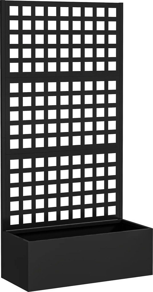 Outsunny Jardineira com treliça, tela de privacidade, canteiro elevado de jardim em aço galvanizado, para plantas trepadeiras, 89x40x178cm, preto | Aosom Portugal