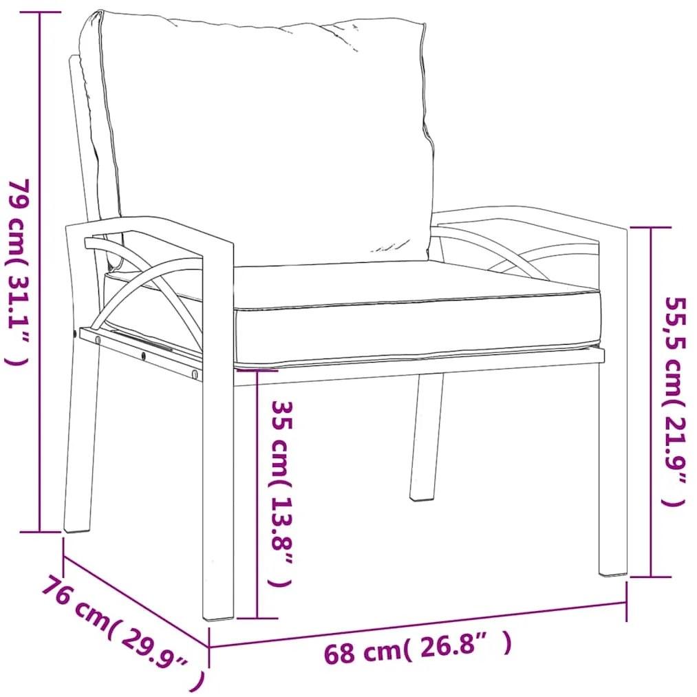 Cadeira de jardim com almofadões cinzentos 68x76x79 cm aço