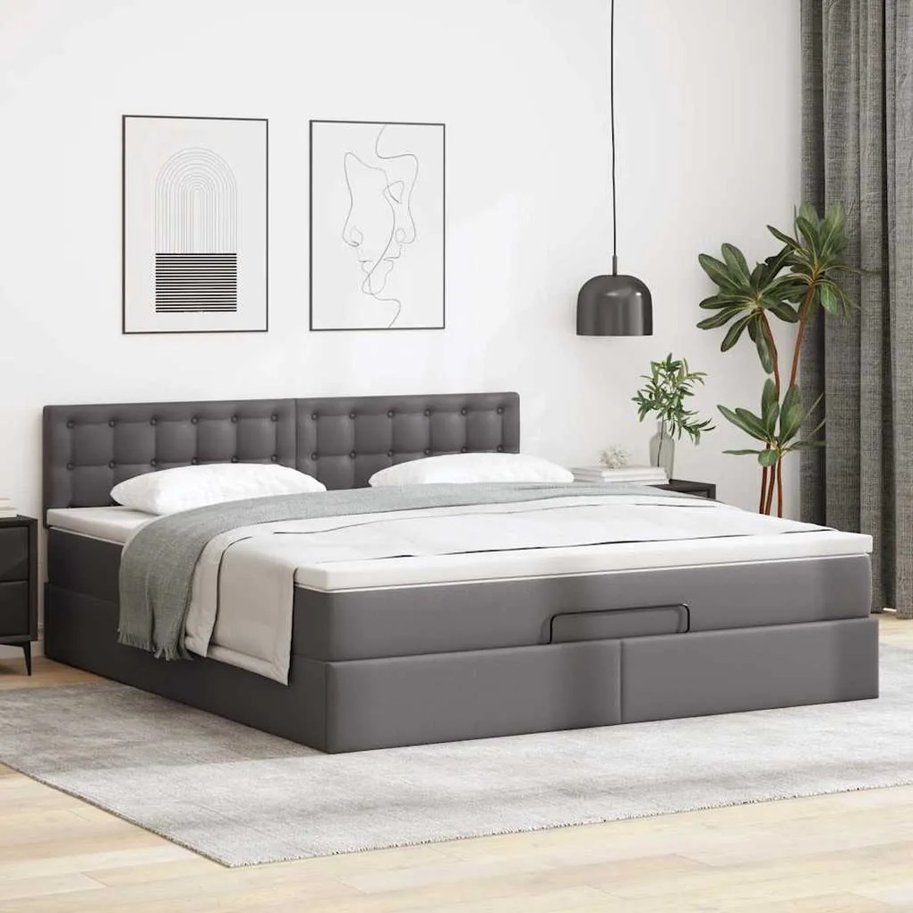 Cama otomana com colchões &amp; LEDs 160x200 cm couro artificial