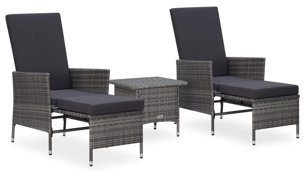 vidaXL 3 pcs conjunto lounge de jardim c/ almofadões vime PE cinzento