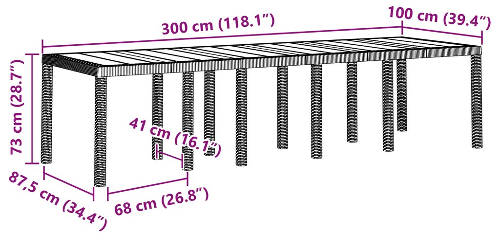 Conjunto de Jantar de Jardim vidaXL com 13 Peças e Almofadas em Rattan