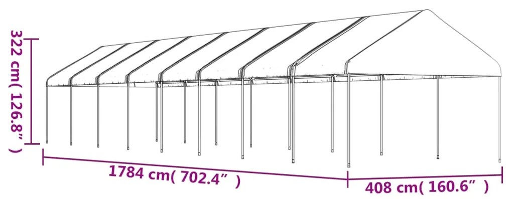 Gazebo com telhado 17,84x4,08x3,22 m polietileno branco