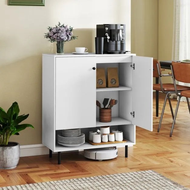Aparador de madeira 75 x 35 x 95 cm com prateleiras ajustáveis e 2 portas, vitrine, armário buffet, armário de cozinha, branco