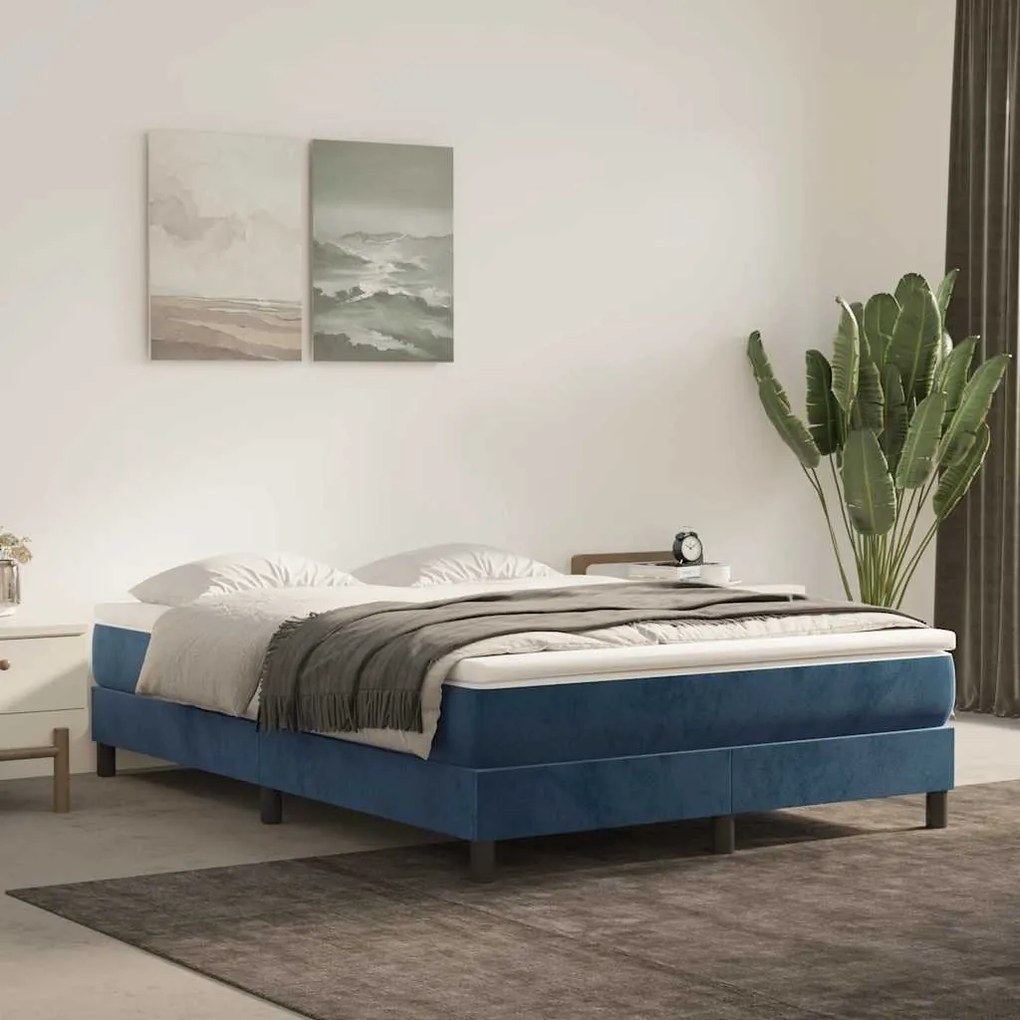 vidaXL Colchão de molas ensacadas 140x210x20 cm veludo azul-escuro