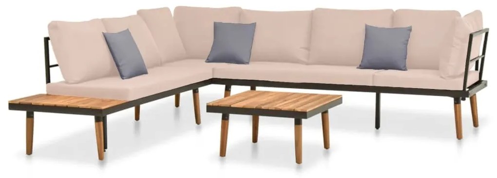 4 pcs conj. lounge jardim c/ almofadões madeira acácia maciça