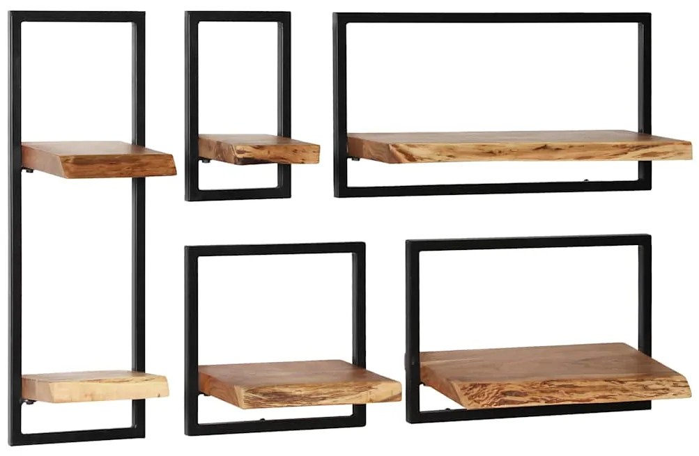 Conjunto prateleiras de parede 5 pcs madeira acácia maciça/aço