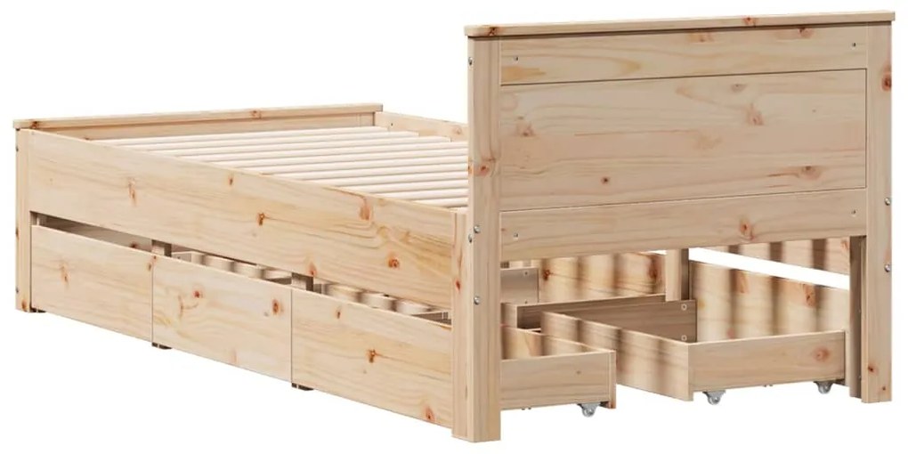 Cama sem colchão com cabeceira 100x200 cm madeira pinho maciça