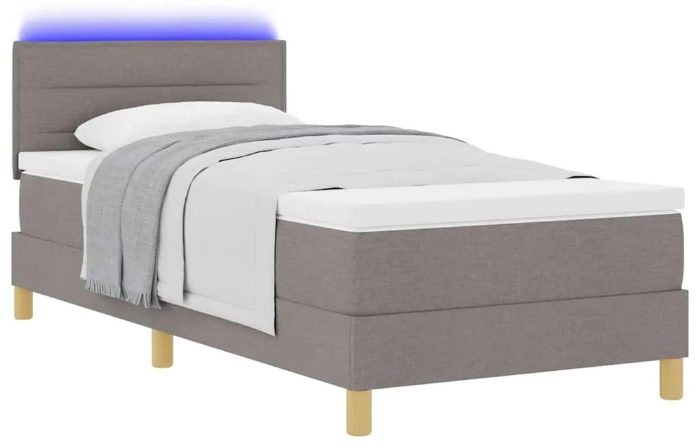 Cama Box com Colchão e LED Taupe 80x200 cm Tecido