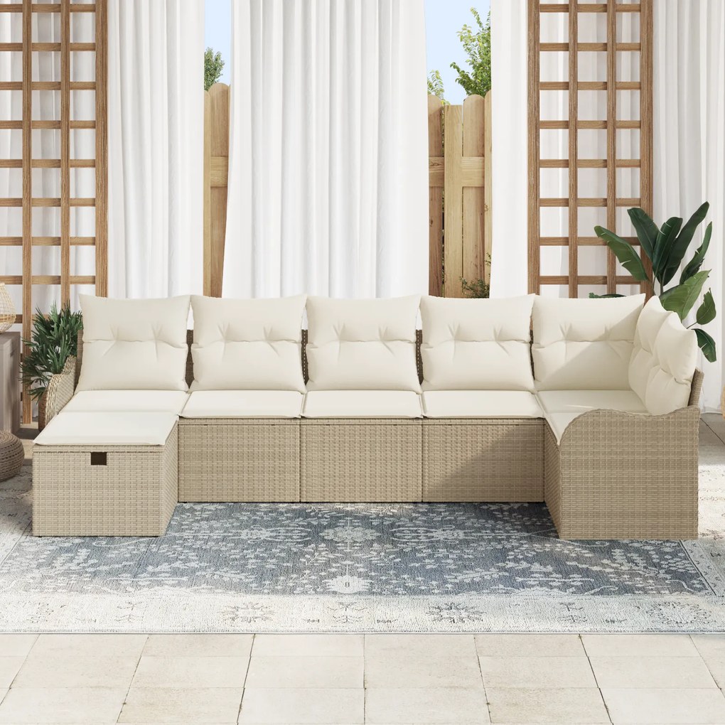 Conjunto de Sofá de Jardim vidaXL de 7 Peças com Almofadas Bege em Rat