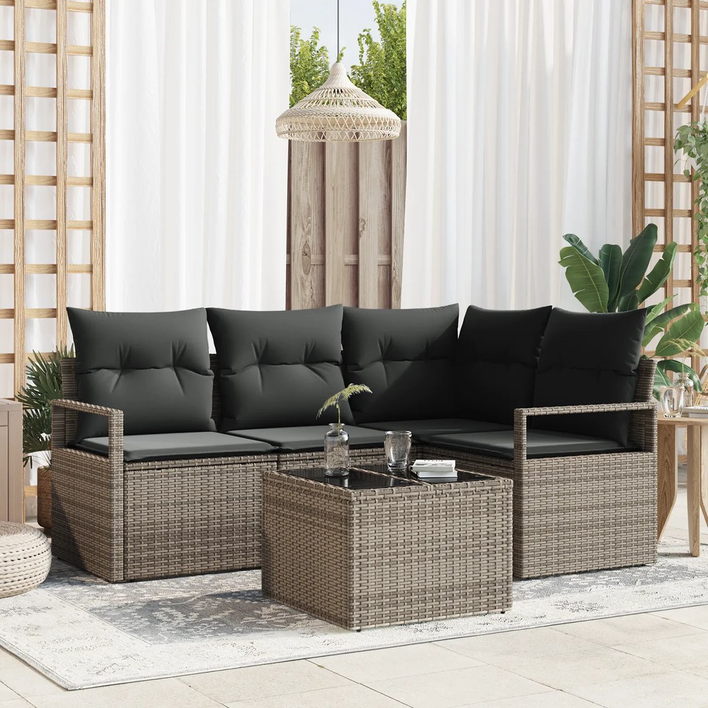 Conjunto de Sofá de Jardim vidaXL com Almofadas em Rattan Trançado Pre