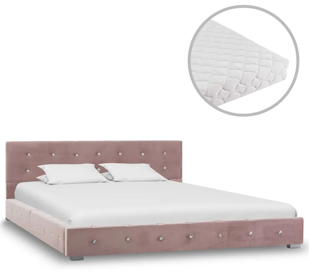 vidaXL Cama com colchão 140x200 cm veludo rosa