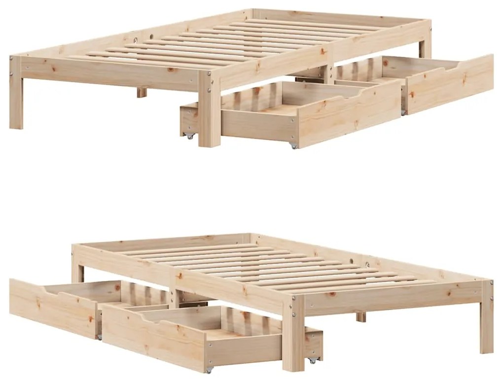 Estrutura de cama com gavetas 75x190 cm madeira de pinho maciça