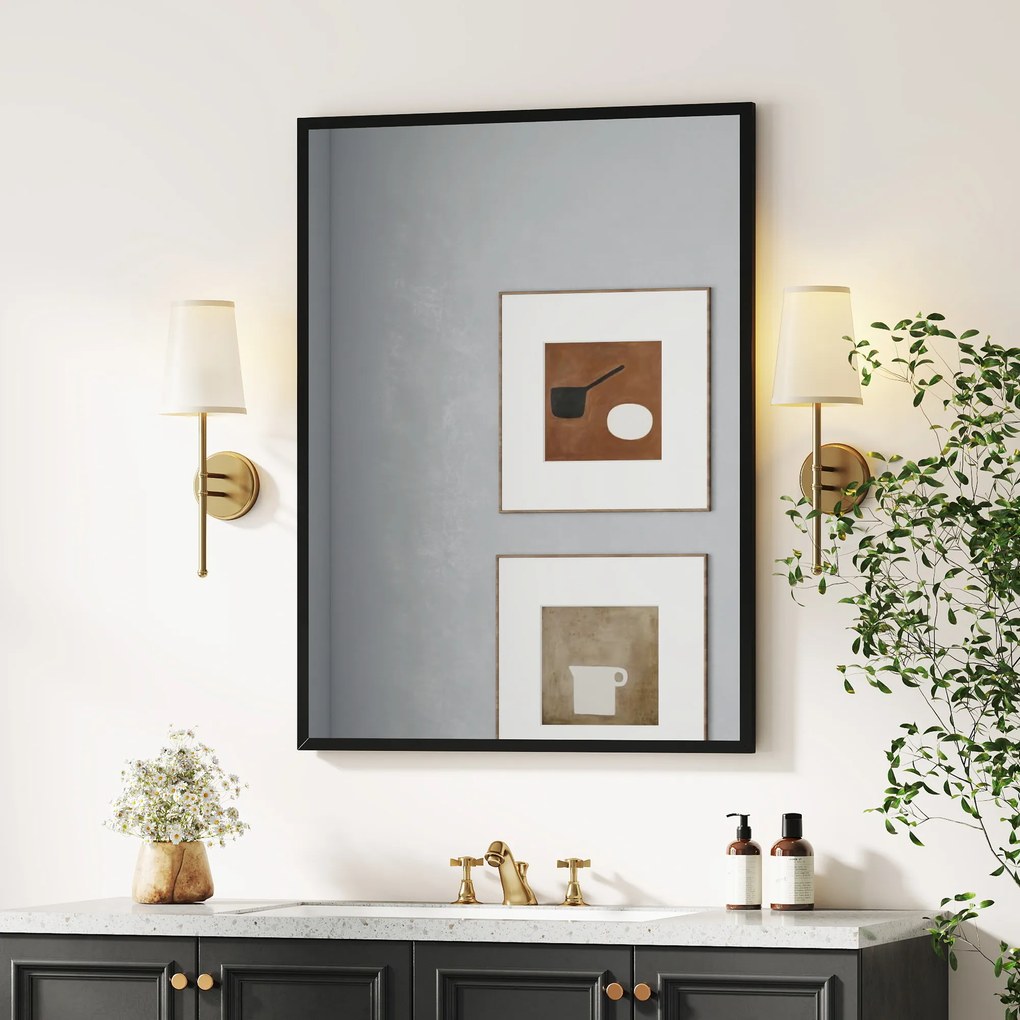 Espelho de Parede Retangular, 76 x 2 x 101 cm, Moldura em MDF, Preto