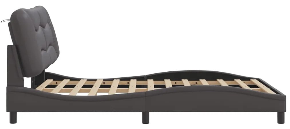 Estrutura cama c/ cabeceira 120x200cm couro artificial cinzento