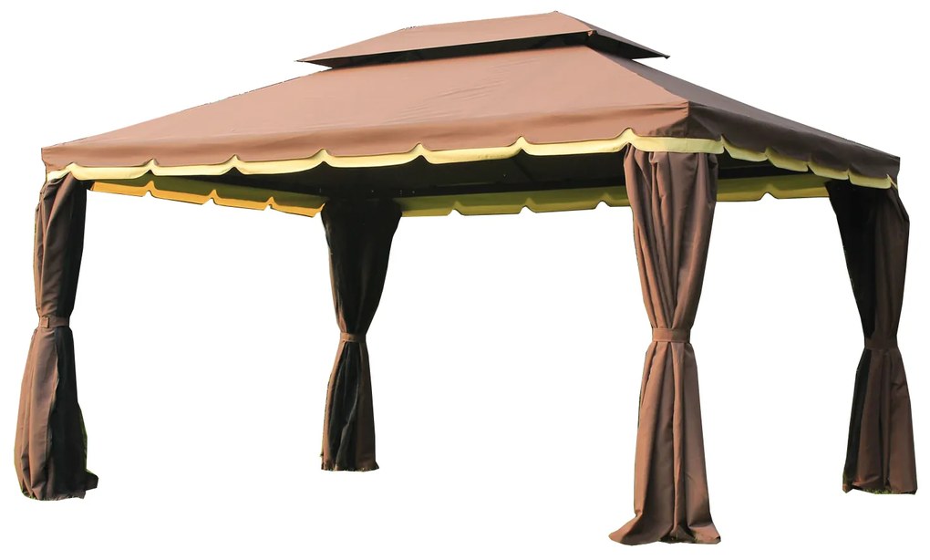 Tenda Gazebo Exterior Jardim 2.9x3.9x2.8m Tenda Impermeável de Luxo Marco de Alumínio com Parede Lateral e Mosquiteira para Festa Eventos