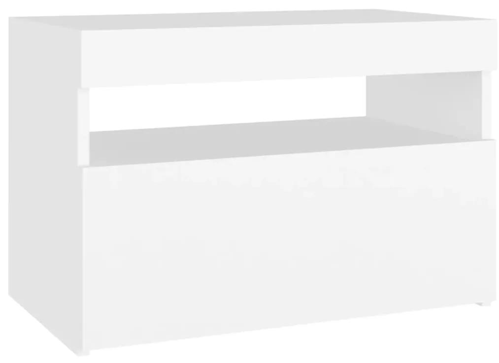 Mesa de cabeceira &amp; LED 2 pcs 60x35x40 cm deriv. madeira branco