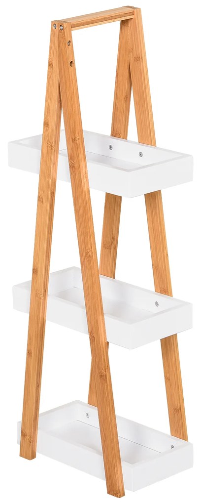 Kleankin Estante Bambú Casa Banho 3 Prateleiras Armazenamento Móvel Compacto Organizador Prático 30x18x81cm Madeira Branco | Aosom Portugal